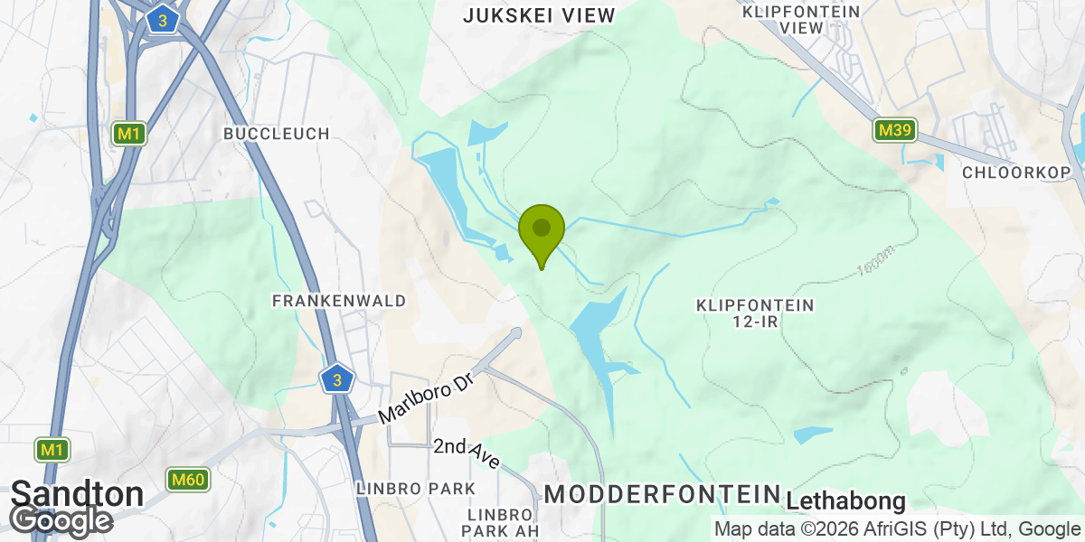 Map showing the location of Modderfontein Reserve
