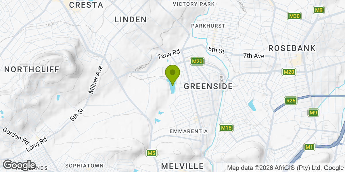Map showing the location of Emmarentia Dam & Joburg Botanical Garden