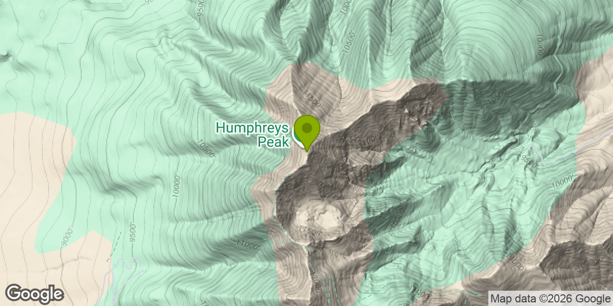 Map showing the location of Humphreys Peak