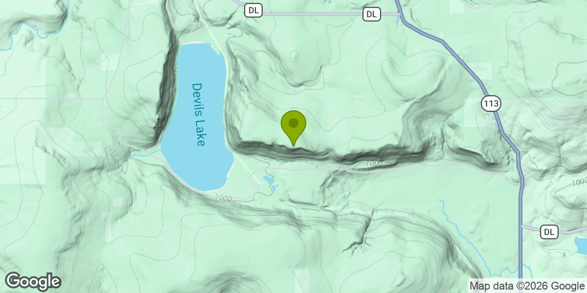 Map showing the location of Devil's Lake East Bluff
